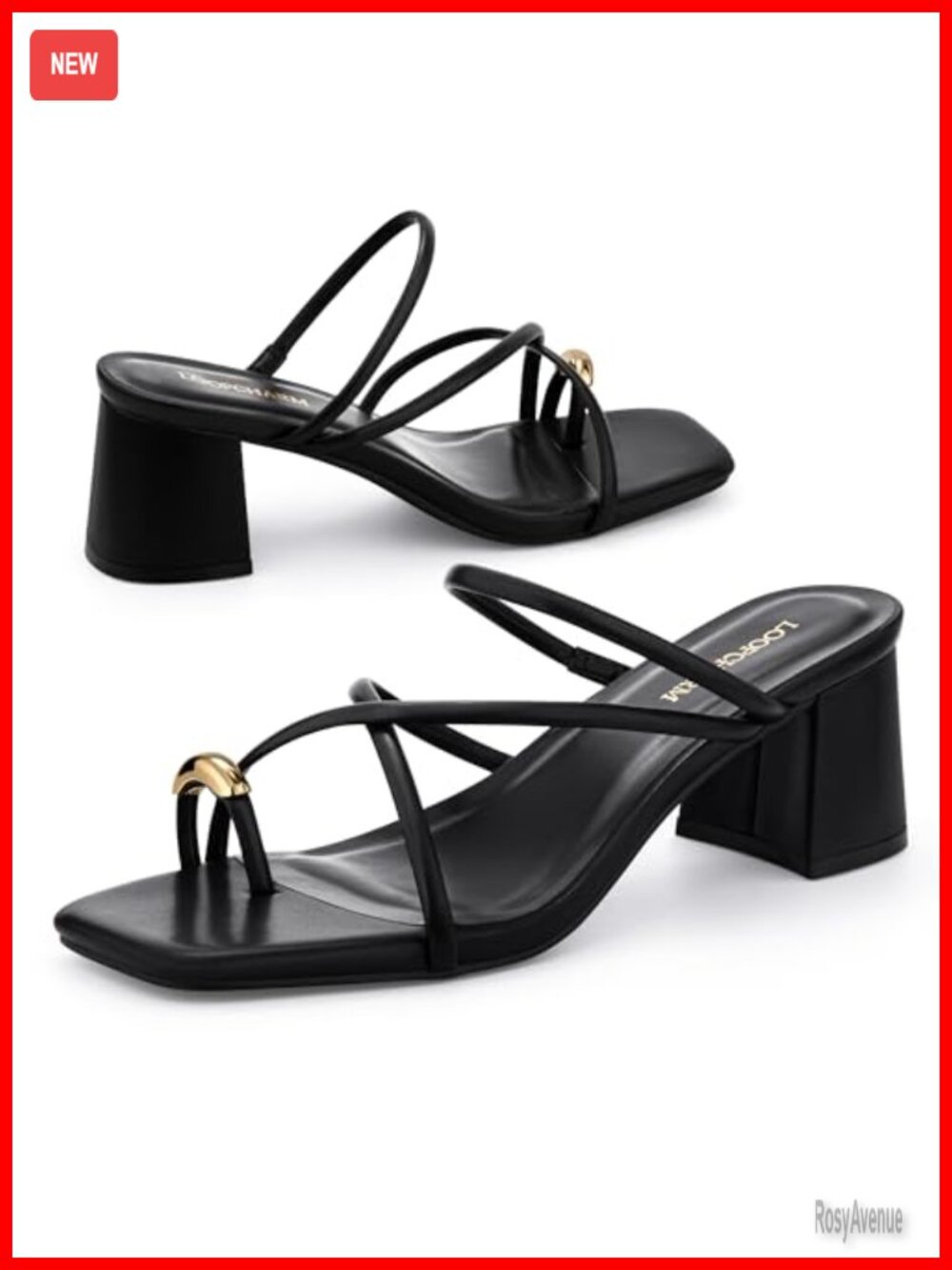 Women's Strappy Sandals Chunky Block Heel Mules Square Toe Faux Leather